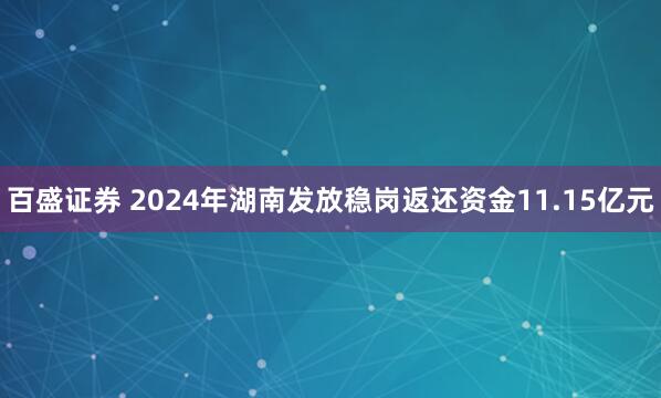 百盛证券 2024年湖南发放稳岗返还资金11.15亿元